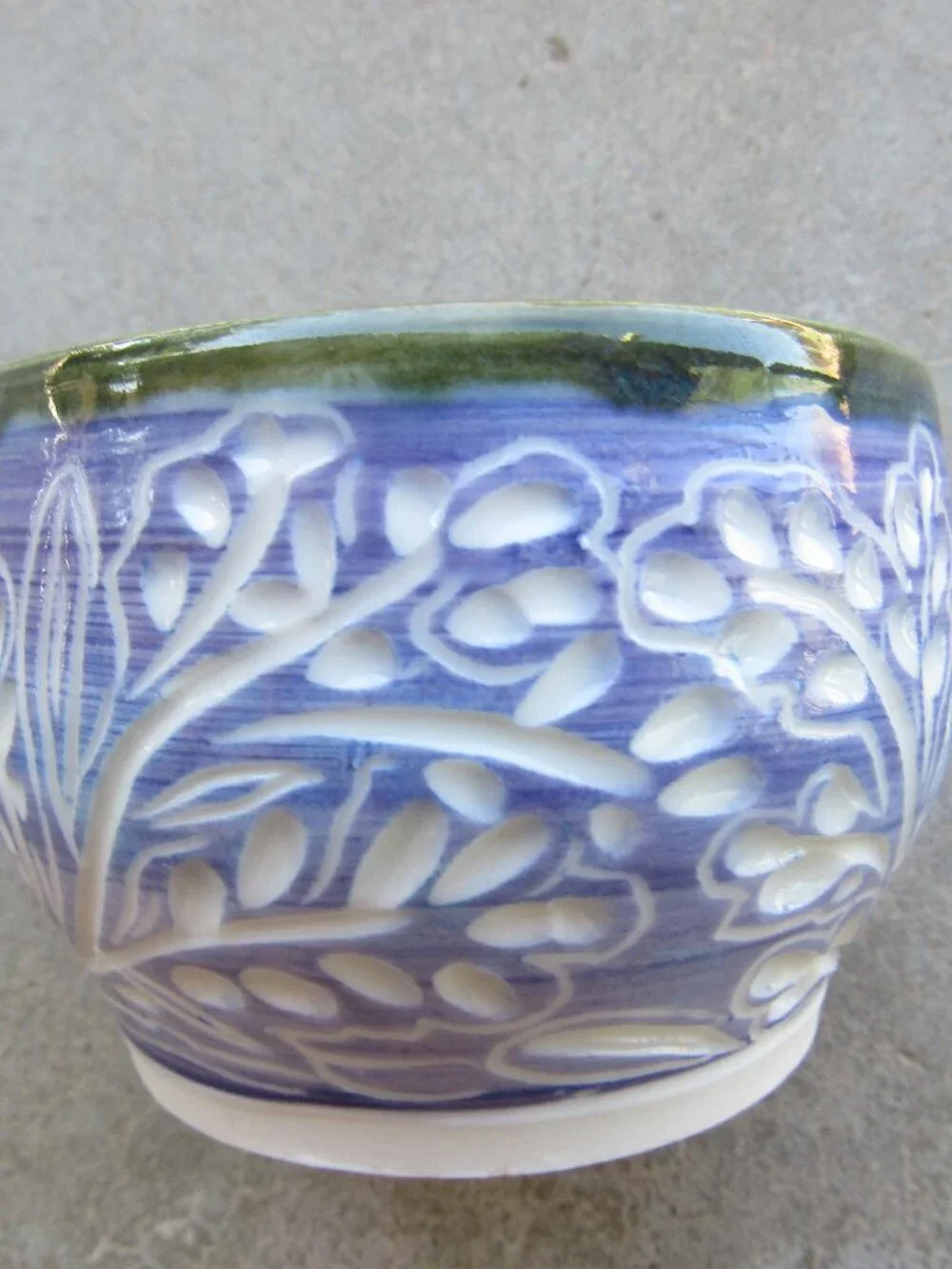 Purple and Green Porcelain Carved Lavender Wine Cup Handmade